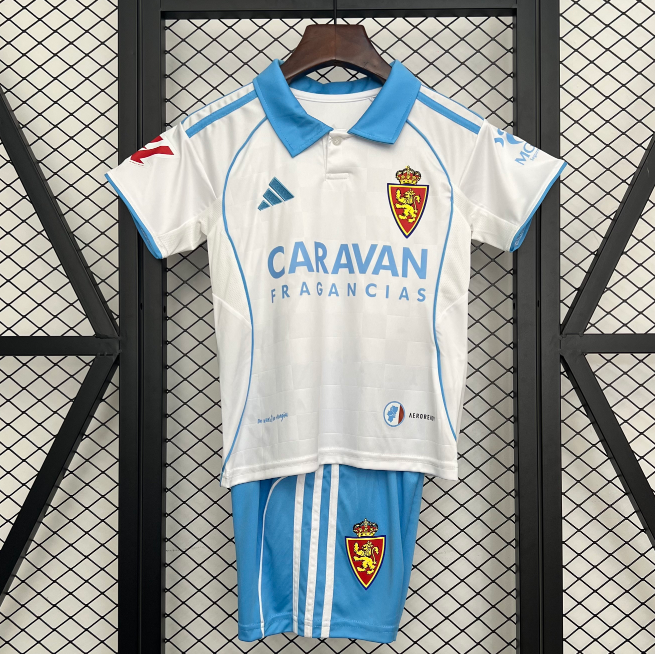 2025-26 Real Zaragoza Kids Home Soccer Kits Shirt With Shorts